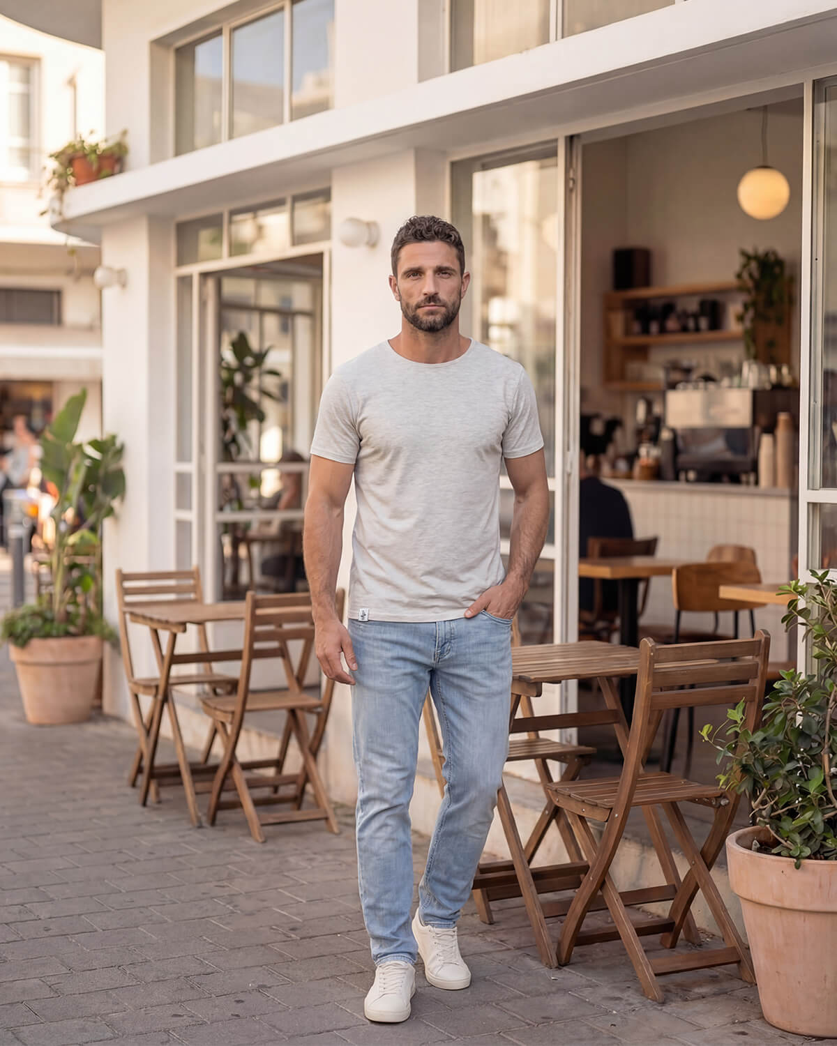 חולצת במבוק לגבר בצבע אפור בהיר נושמת ונוחה