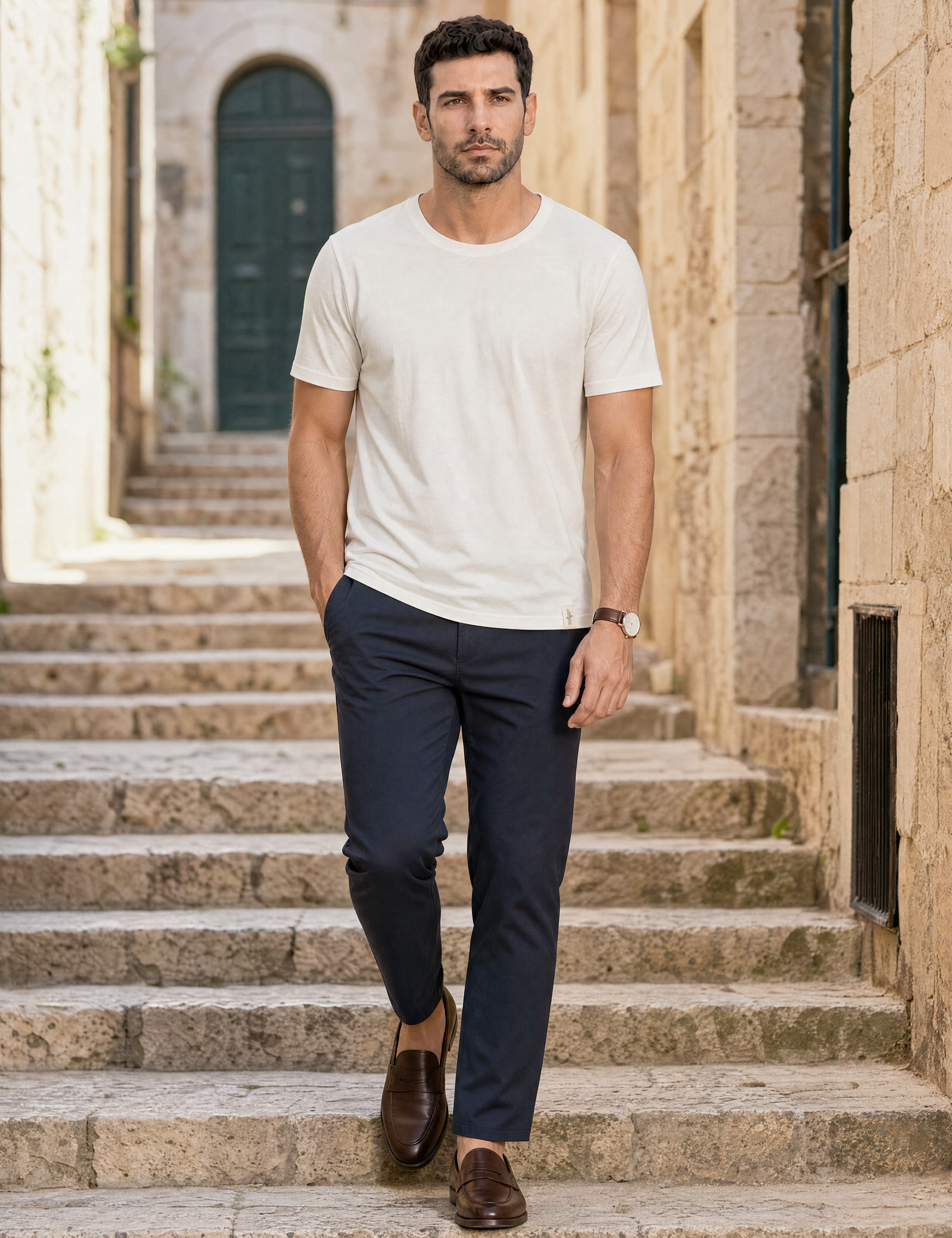 חולצת במבוק | צווארון עבה | לבן אוף וויט - דוגמן, גוף מלא