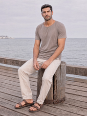 LUKACHARI brown thin collar bamboo t-shirt on model