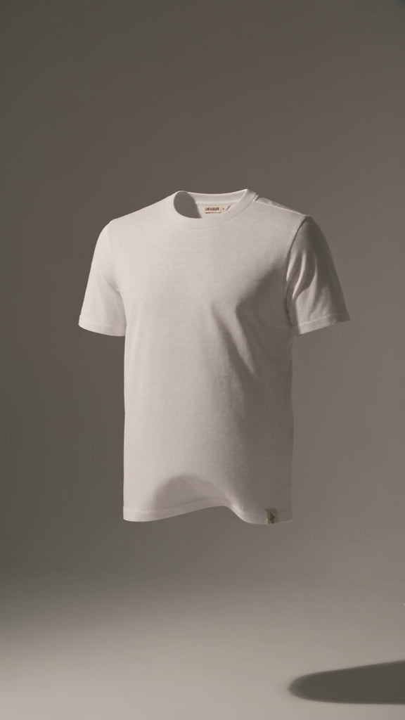 LUKACHARI product film, crew neck bamboo t-shirt in white