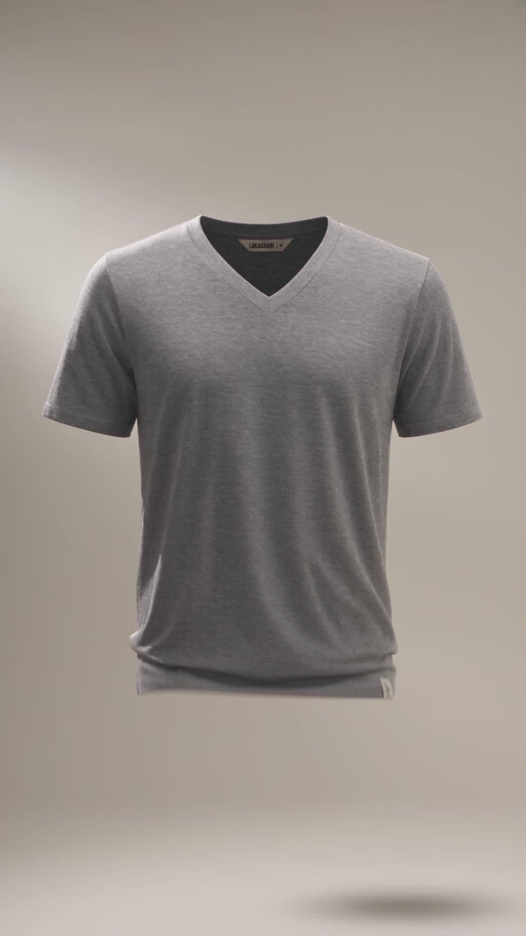 LUKACHARI product film, V-neck bamboo t-shirt in dark grey