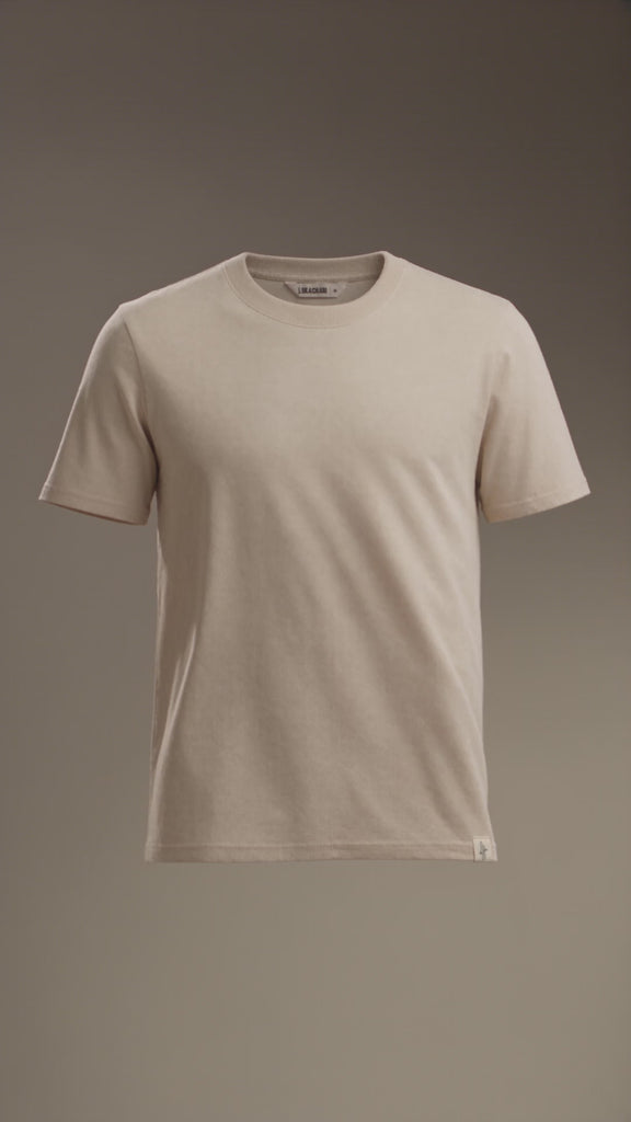 LUKACHARI product film, crew neck bamboo t-shirt in beige
