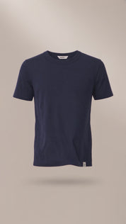 LUKACHARI product film, crew neck bamboo t-shirt in navy