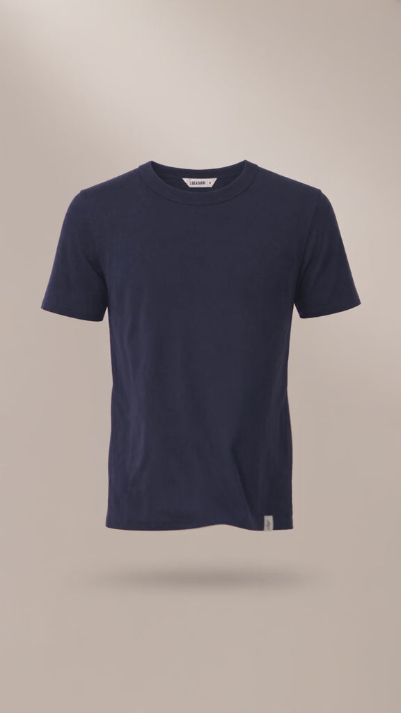 LUKACHARI product film, crew neck bamboo t-shirt in navy