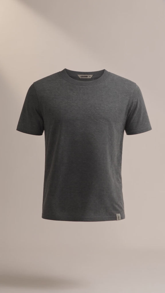 LUKACHARI product film, crew neck bamboo t-shirt in dark grey