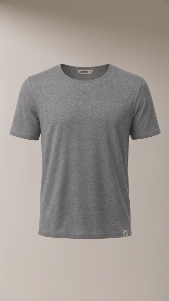 LUKACHARI thin collar dark grey bamboo T-shirt product film