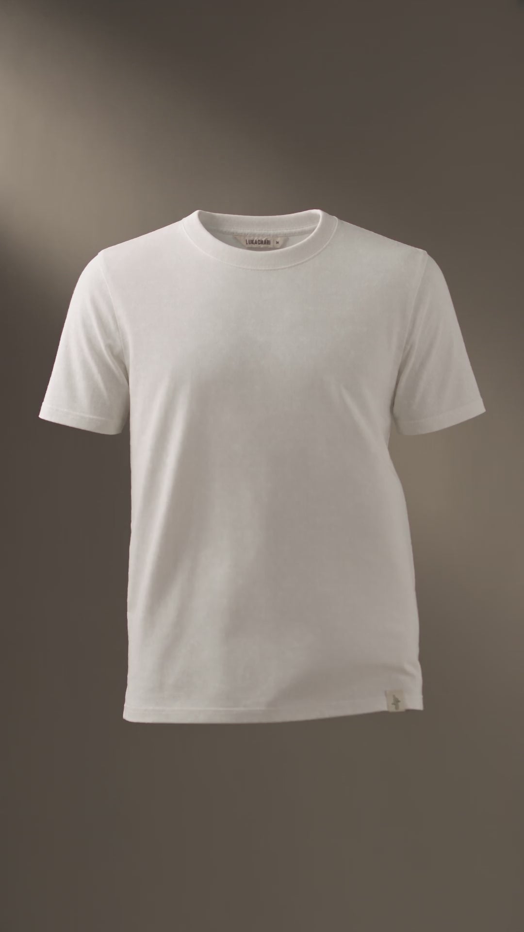 LUKACHARI product film, crew neck bamboo t-shirt in off-white