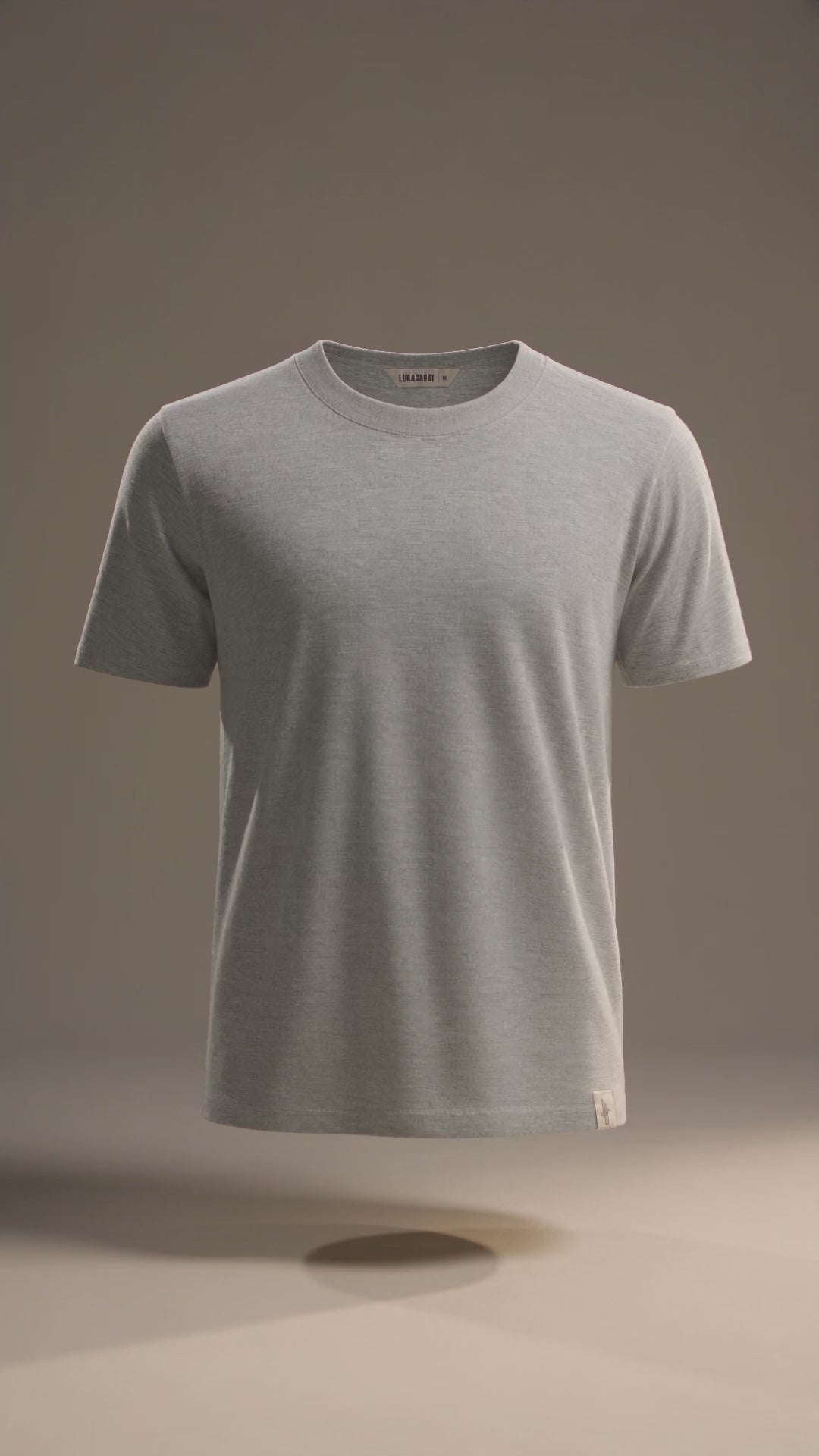 LUKACHARI product film, crew neck bamboo t-shirt in light grey