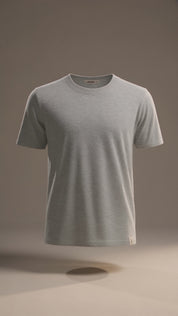 LUKACHARI product film, crew neck bamboo t-shirt in light grey