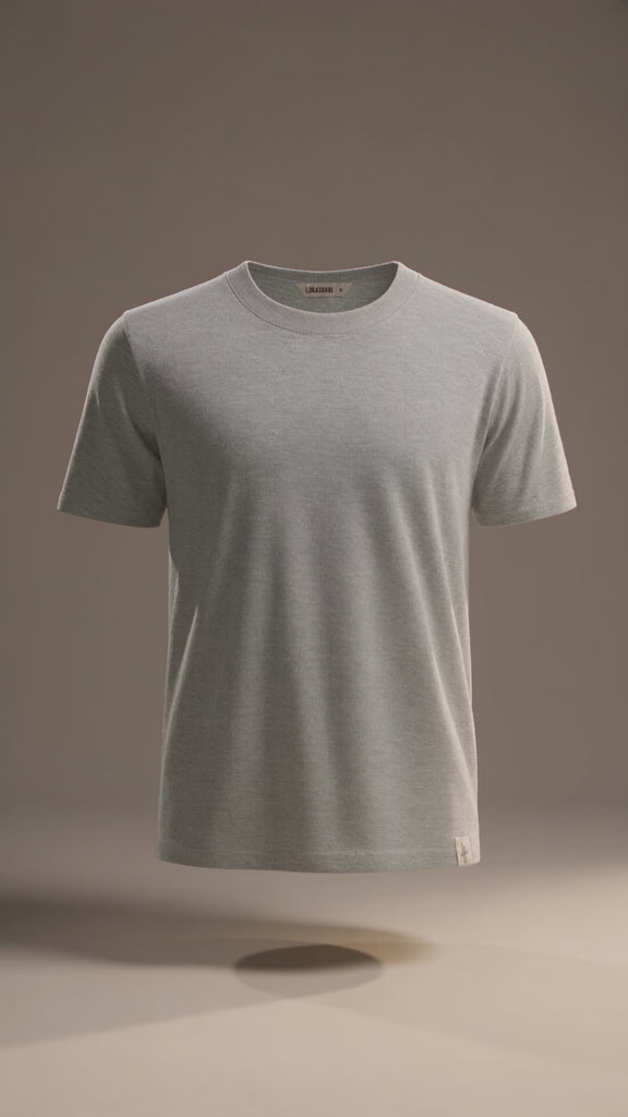 LUKACHARI product film, crew neck bamboo t-shirt in light grey