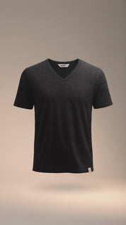 LUKACHARI V-neck black bamboo T-shirt product film