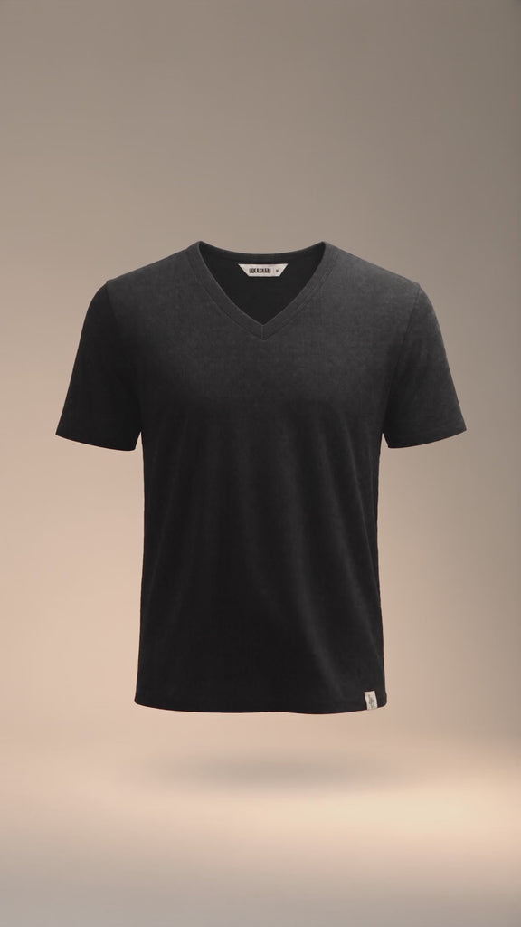 LUKACHARI V-neck black bamboo T-shirt product film